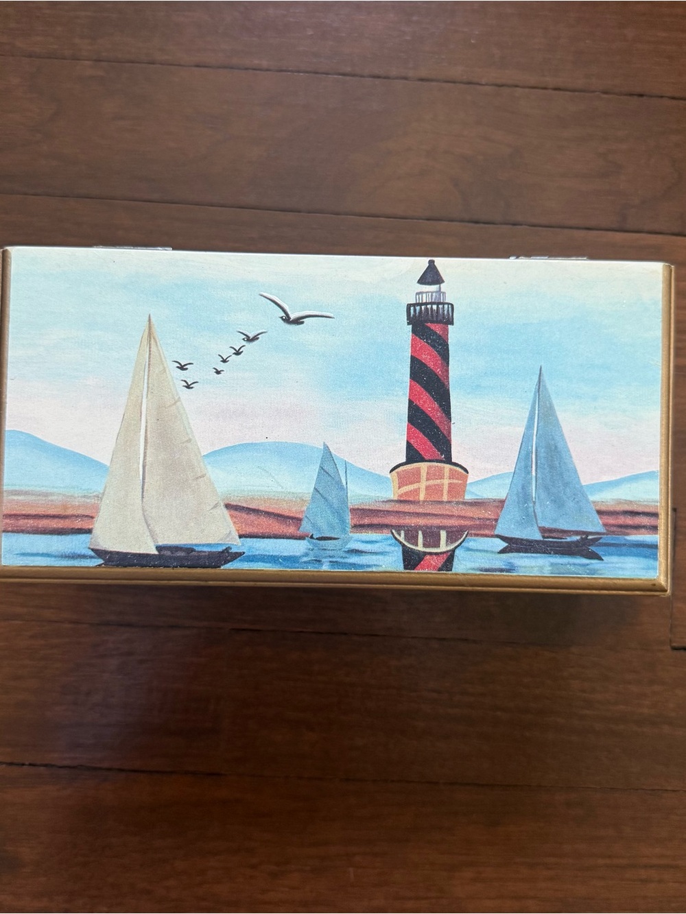 Decorative Nautical Box w Lighthouse Sailboats Art Decor